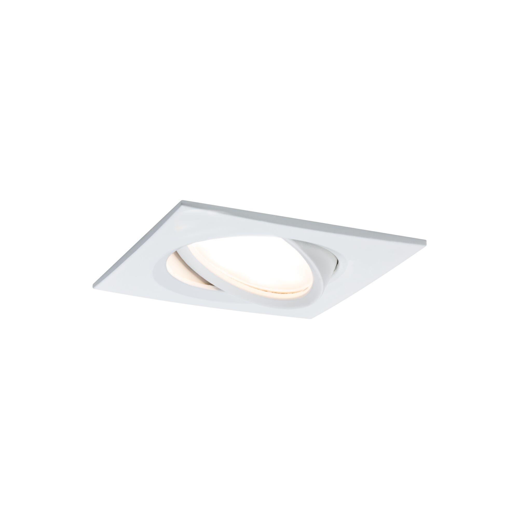 White square metal recessed spotlight with adjustable LED light for living spaces