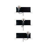 Three black metal wall lamps with exposed bulbs and cords for modern indoor lighting design