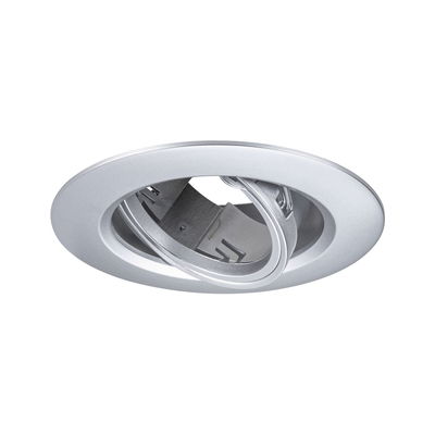Runder Einbaustrahler aus silbernem Metall mit schwenkbarem Innenring für flexible LED-Beleuchtung
