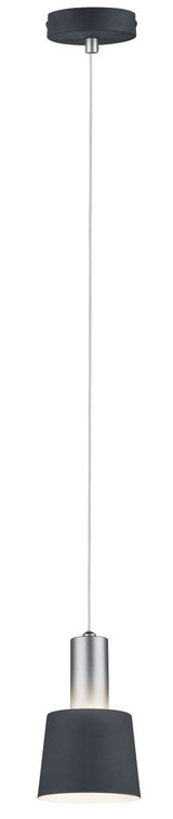 Suspension moderne avec abat-jour en tissu noir et partie métallique argentée pour un éclairage élégant