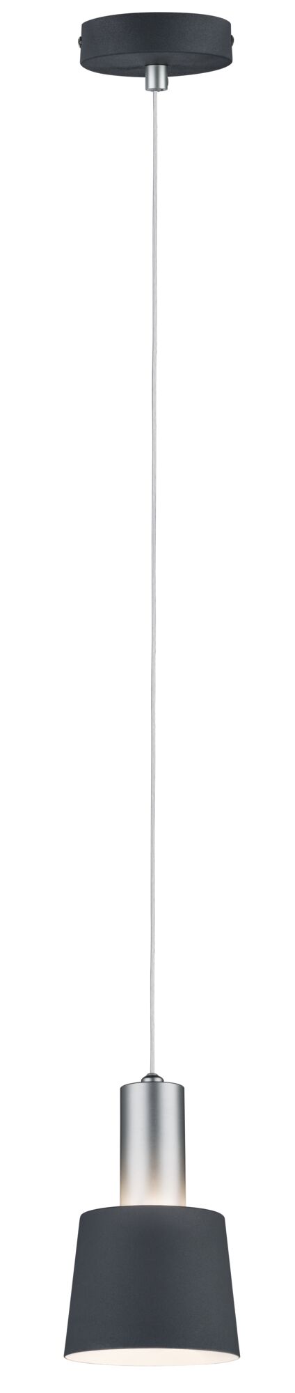 Modern metal pendant light in anthracite and silver with fabric shade for living spaces