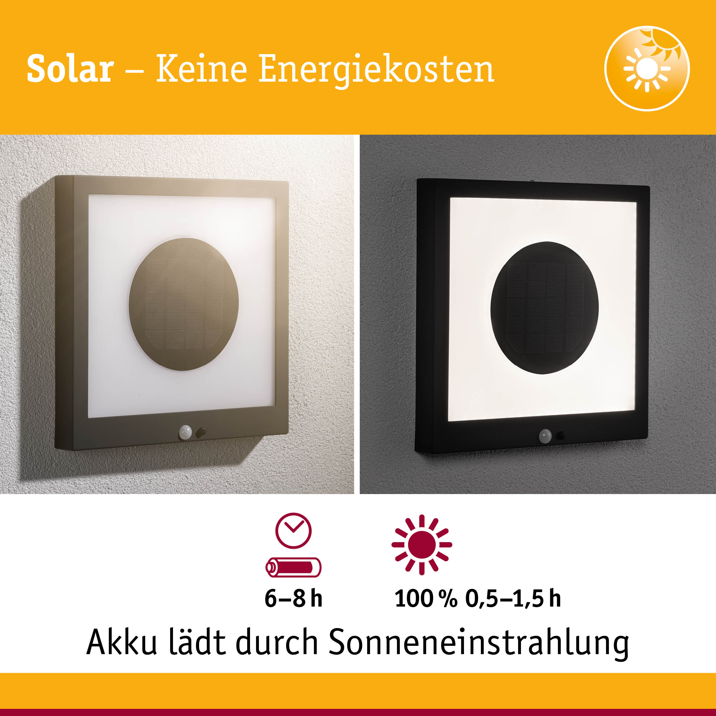 Solarbetriebene Wandlampen in Beige und Schwarz mit integriertem Sensor und energiesparender LED-Beleuchtung