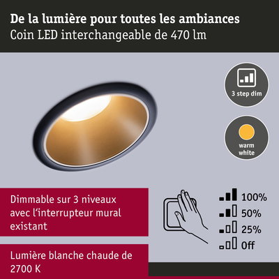 Spot LED encastré avec lumière blanc chaud 2700K et gradation 3 niveaux pour ambiance
