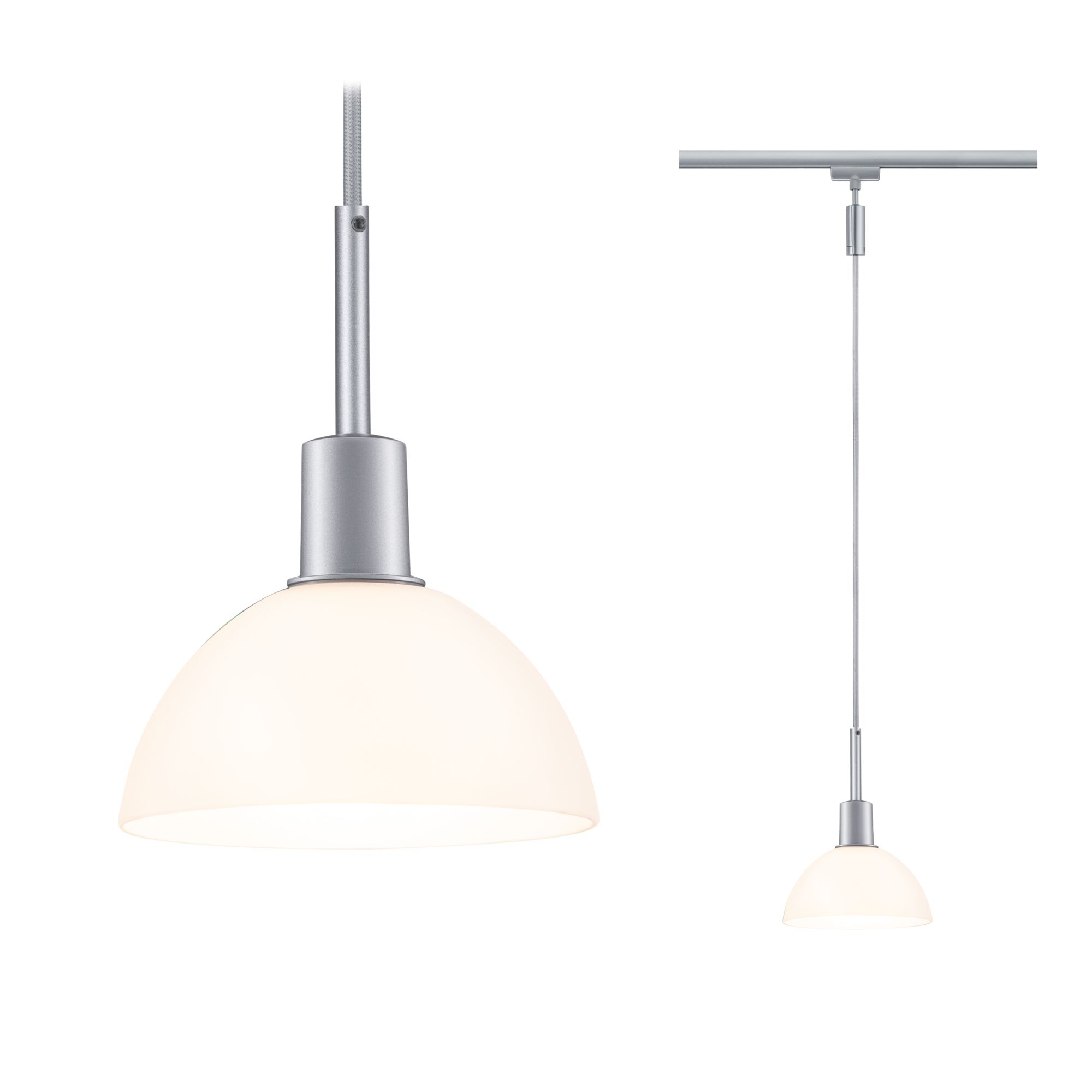 URail Pendants Sarrasani E14 max. 20W dimmable 230V Chrome matt/Opal Modern pendant light with white glass and silver metal for stylish indoor lighting