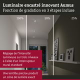 Luminaire encastré innovant Aumus avec fonction de gradation en 3 étapes dans un salon moderne