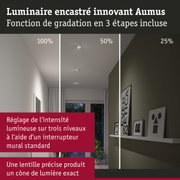 Luminaire encastré innovant Aumus avec fonction de gradation en 3 étapes montrant différents niveaux de lumière