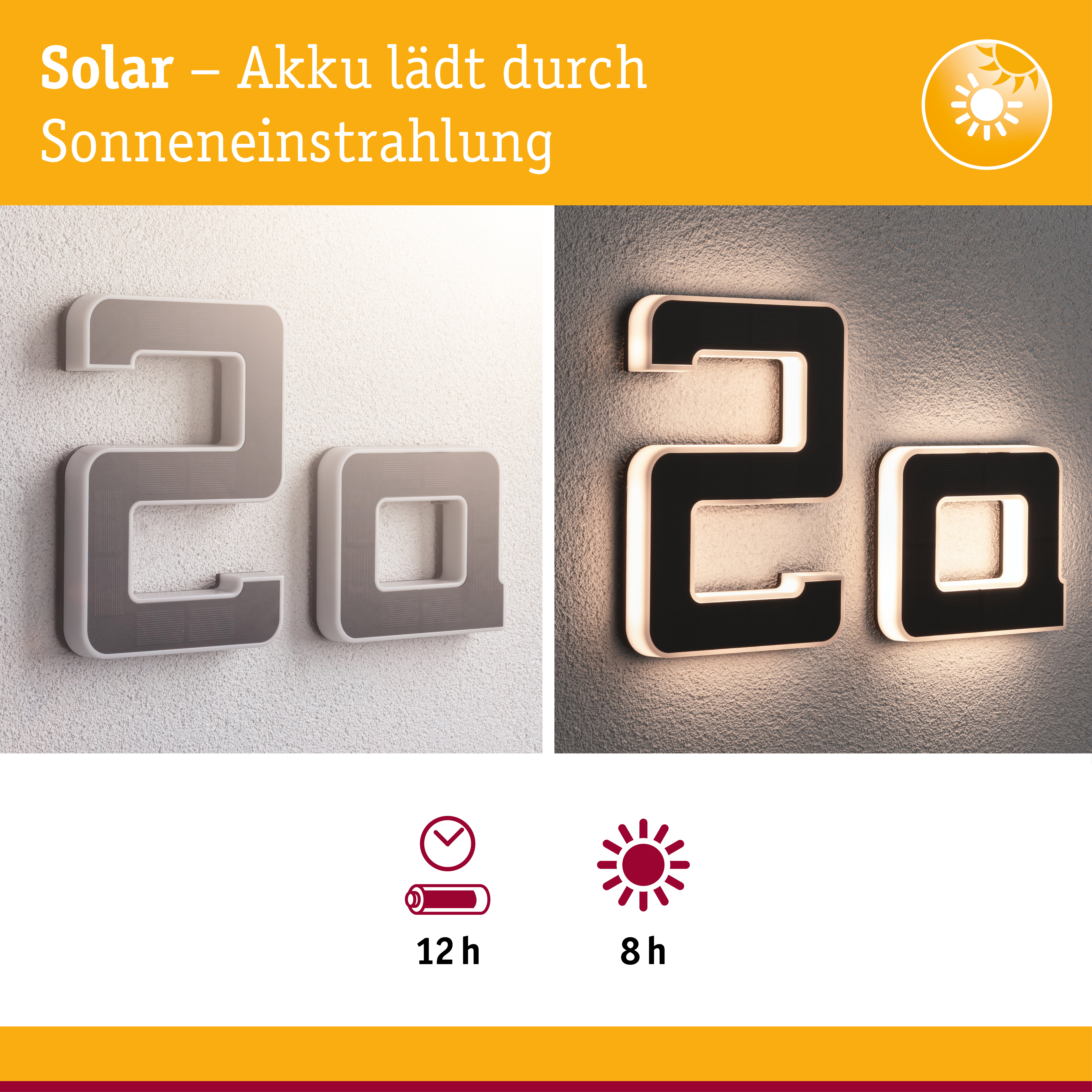 Solar LED Hausnummernleuchte inkl. wechselbarer Akku Buchstabe a IP44 3000K 6lm Schwarz