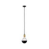 Modern pendant light with black cord, gold socket ring and half black glass bulb for stylish lighting