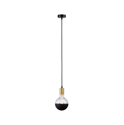 Modern pendant light with black cord, gold socket ring and half black glass bulb for stylish lighting