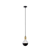 Modern pendant light with black cord, gold socket ring and half black glass bulb for stylish lighting