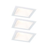 Drie witte vierkante LED-inbouwspots met matte rand voor moderne binnenverlichting