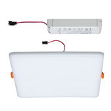 Rectangular white LED recessed panel with matching white driver and connection cables for indoor lighting