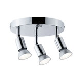 Round chrome ceiling light with three adjustable LED spotlights for modern room lighting