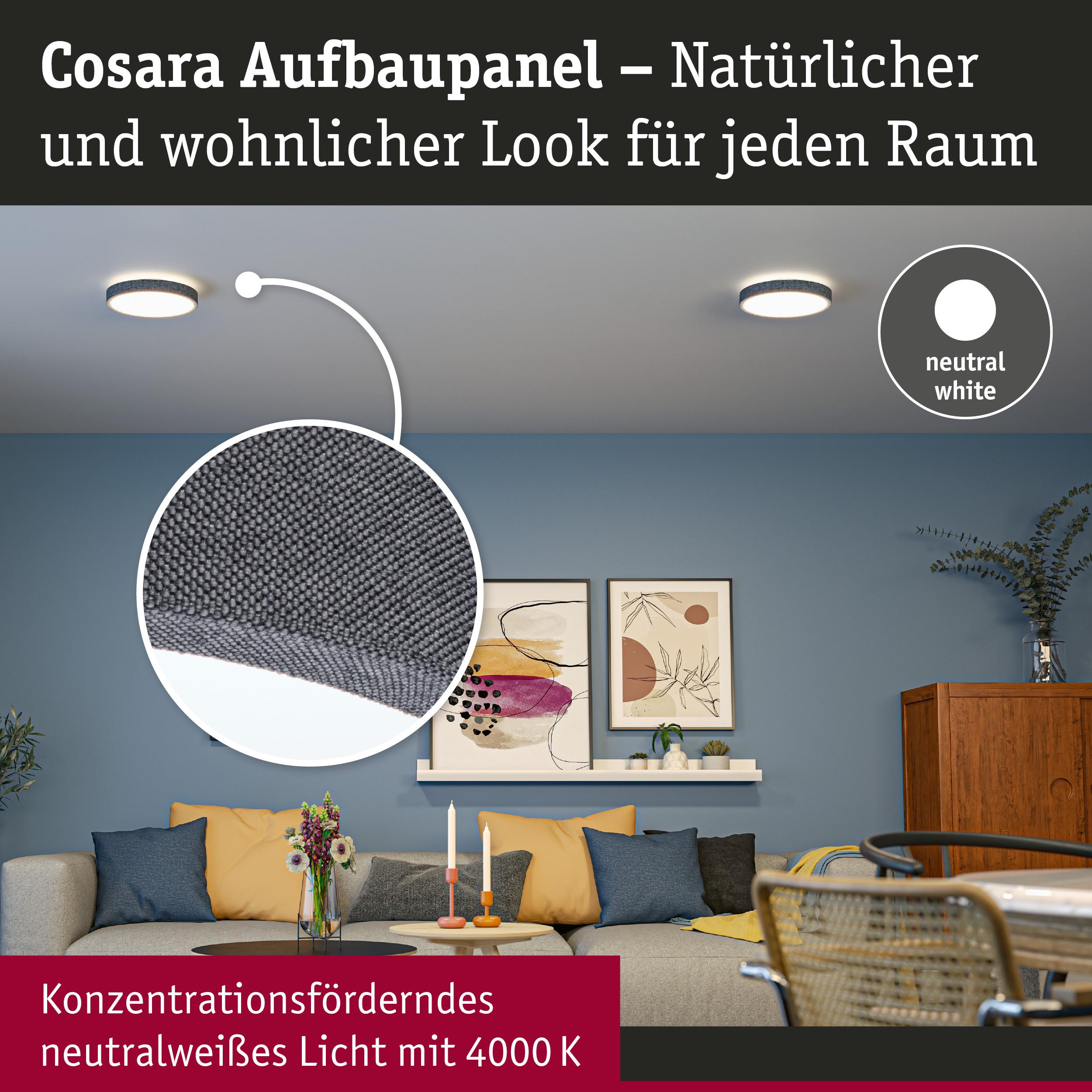 Cosara Aufbaupanel mit grauem Stoffbezug und neutralweißem Licht 4000K für wohnliche Raumbeleuchtung