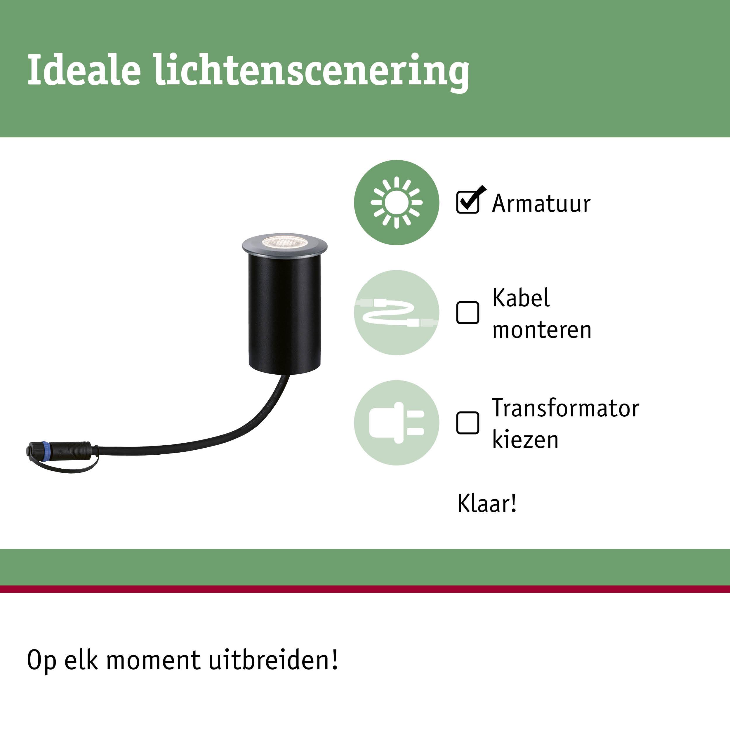Zwarte LED-inbouwspot met kabel voor flexibele lichtscenering en eenvoudige montage
