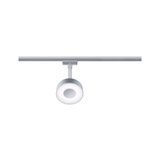 Moderner runder LED-Schienenstrahler in Aluminiumfarben mit weißem Licht für flexible Raumbeleuchtung