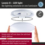 Leonis II LED ceiling light with satin plastic diffuser and IK03 impact resistance for durable lighting solution