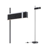 Lampadaire moderne avec abat-jour en feutre noir et structure métallique, lampe LED dimmable.