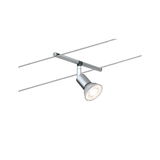 Silver metal LED cable spotlight with adjustable lamp head for modern lighting solutions