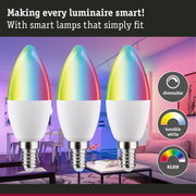 Three dimmable tunable white LED bulbs with RGBW color change for smart living room lighting