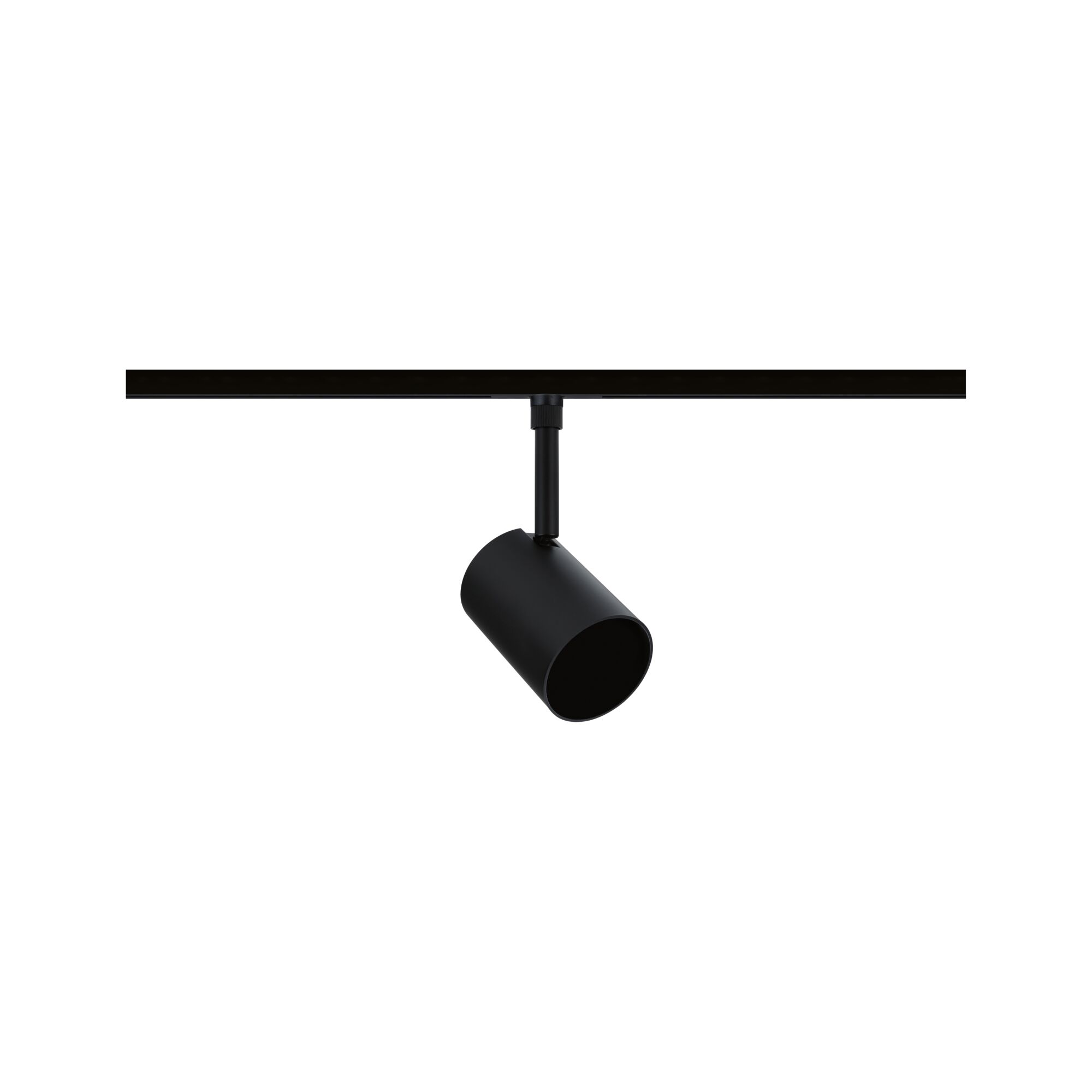 Black metal LED spotlight on track system for modern indoor lighting solutions