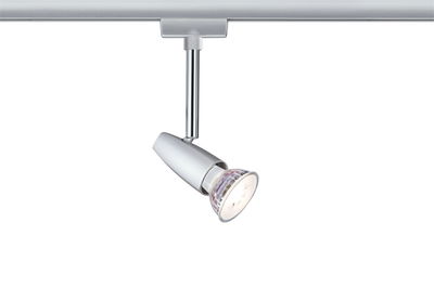 Modern silver metal LED spotlight on track system for flexible room lighting solutions