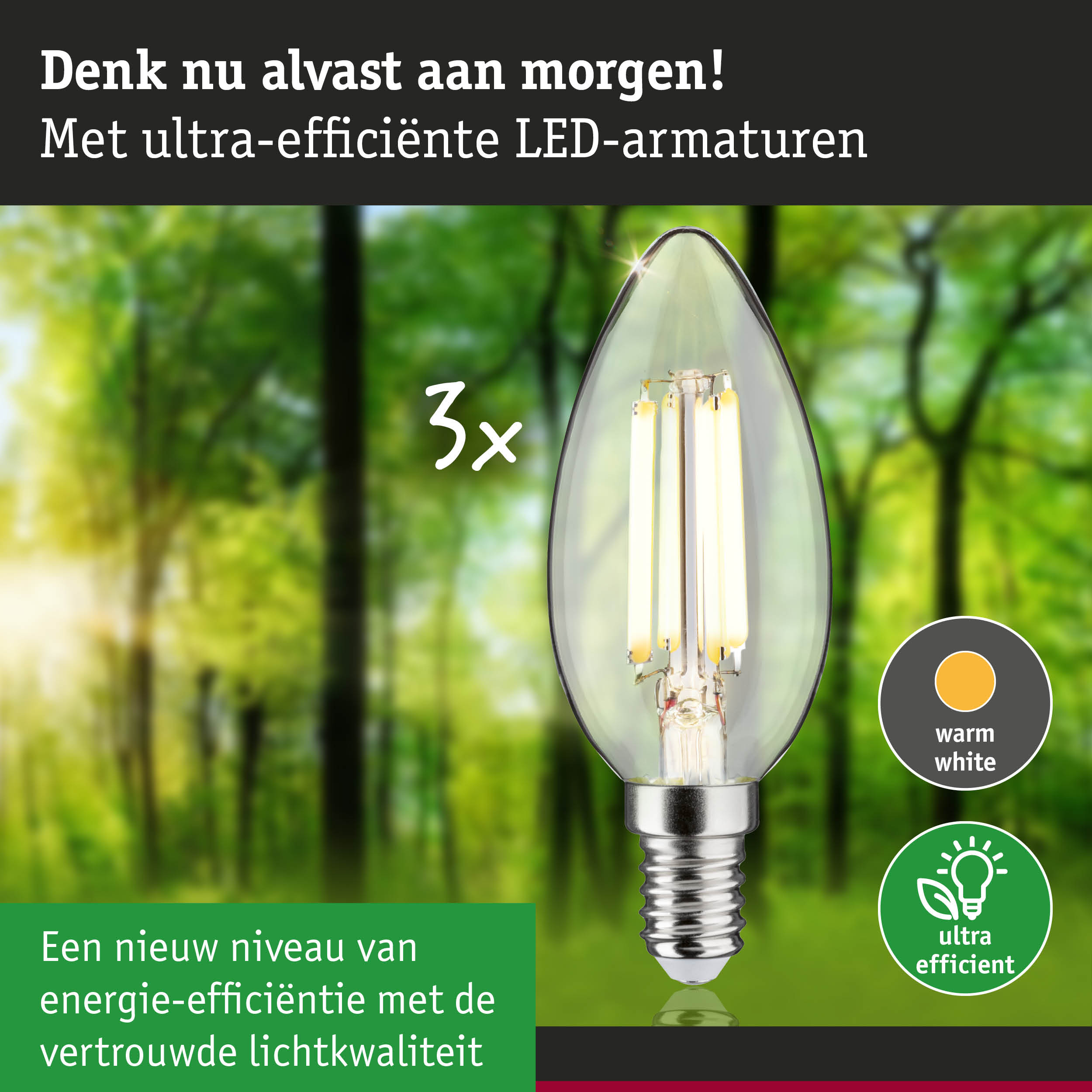 Transparante kaarsvormige LED-lamp met warm wit licht en ultra-efficiënte energiebesparing