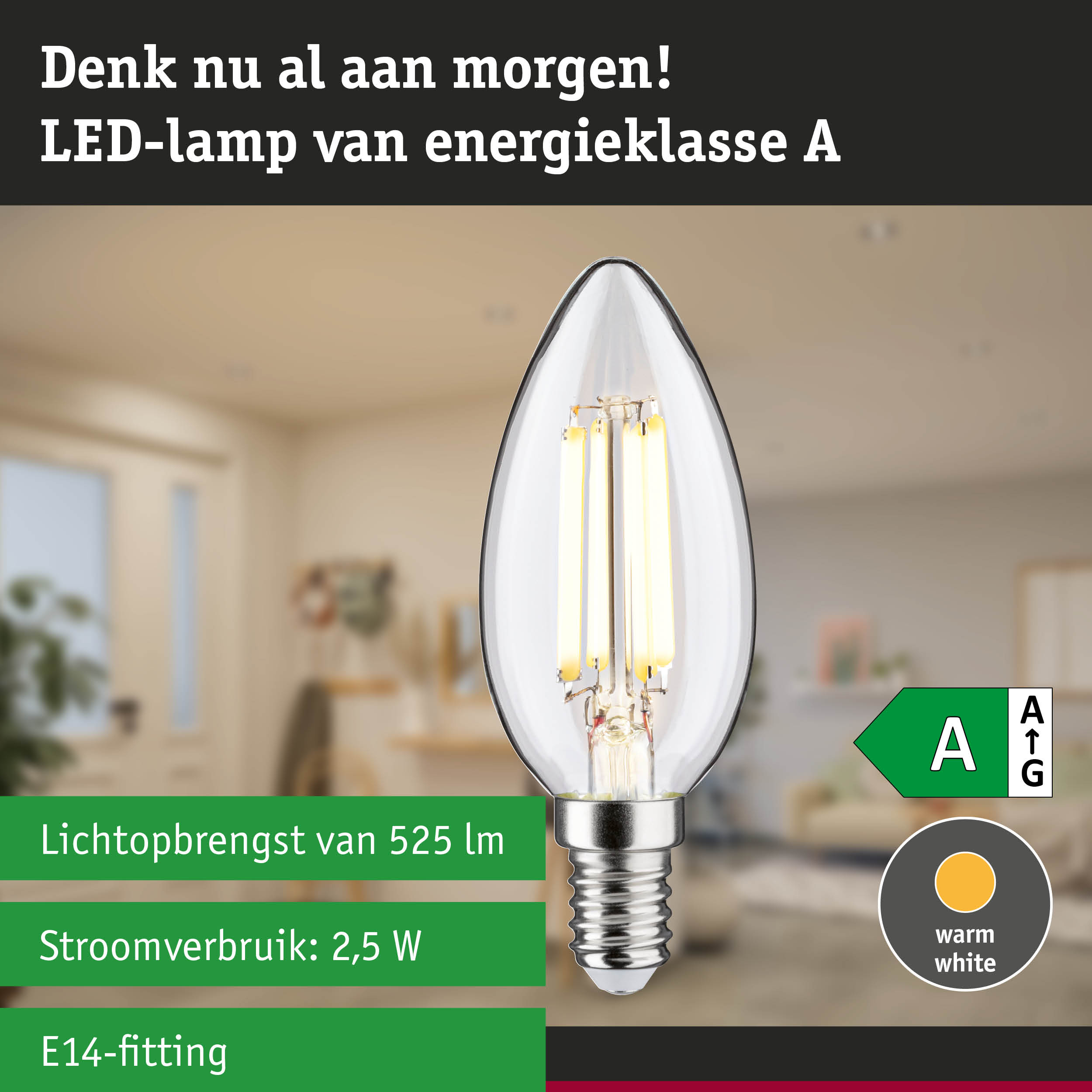 Transparante kaarsvormige LED-lamp met warm wit licht en ultra-efficiënte energiebesparing