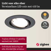 Zwarte inbouw LED-spot met warm wit dimbaar licht voor aanpasbare sfeerverlichting