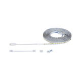 White LED strip light with connector cable and joiners for versatile lighting applications