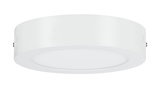 Round white LED ceiling light made of metal and plastic for modern indoor lighting