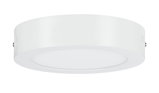 Round white LED ceiling light made of metal and plastic for modern indoor lighting