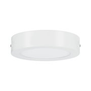 Round white LED ceiling light made of metal and plastic for modern indoor lighting