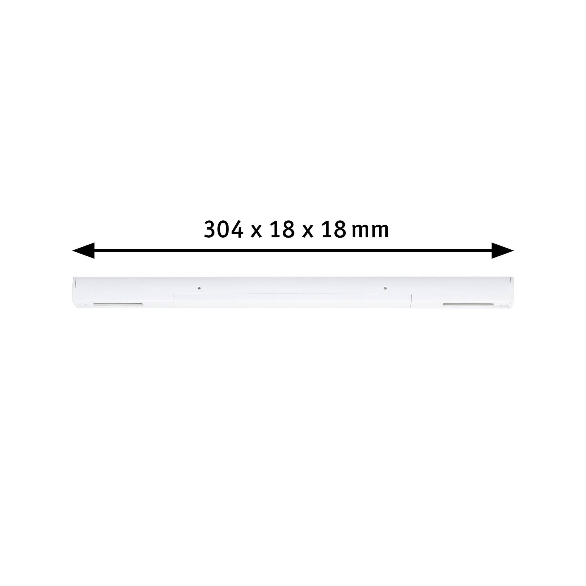 White plastic LED light bar measuring 304 x 18 x 18 mm for modern lighting solutions