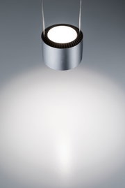 Suspension LED ronde en aluminium argenté avec lumière blanc chaud pour intérieurs modernes