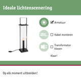 Zwarte metalen lantaarn met glas en kabel voor binnenverlichting, eenvoudige montage zonder kabels aanleggen