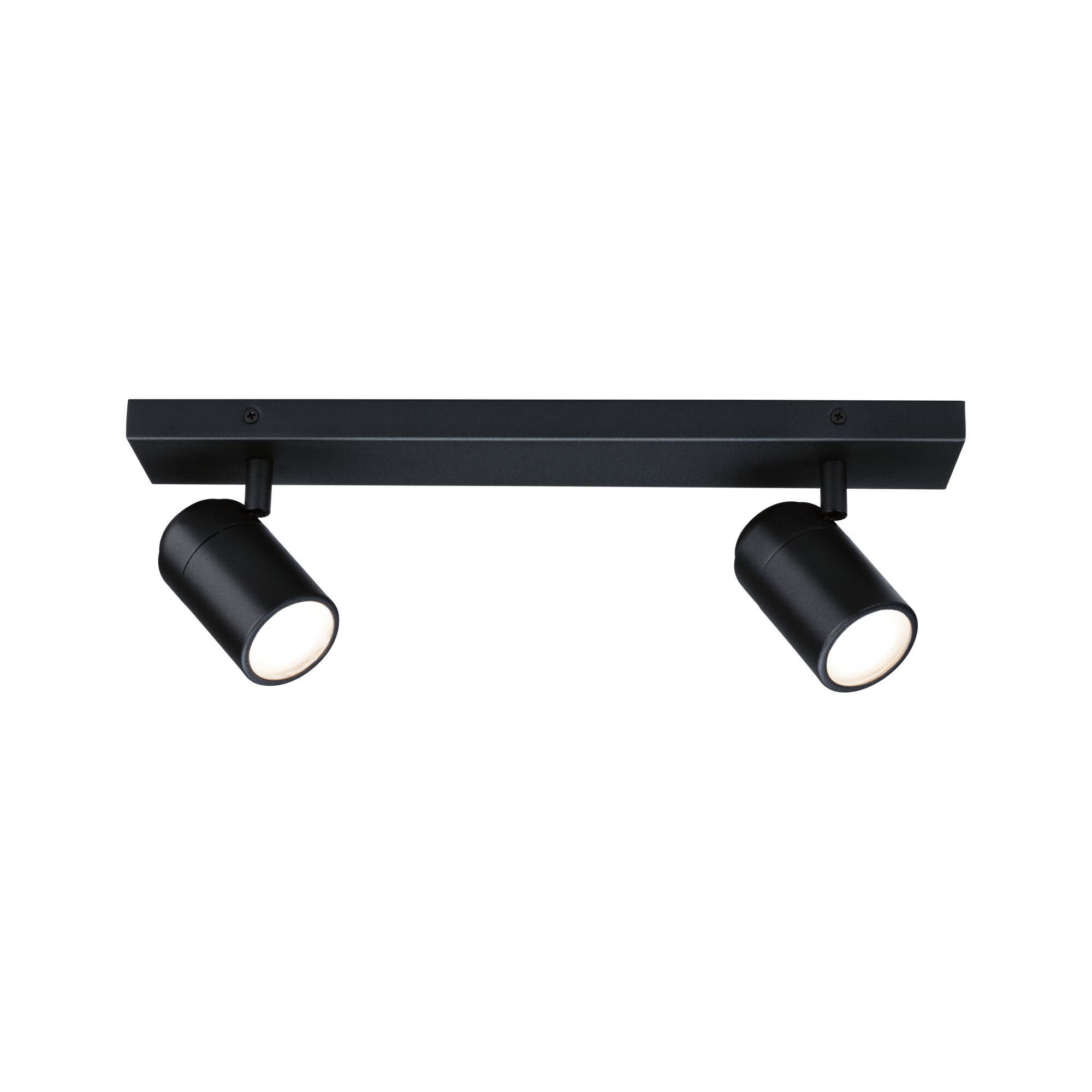 Black metal LED ceiling light with two adjustable spotlights for modern home lighting