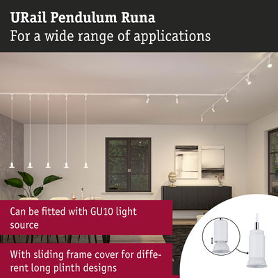 White URail Pendulum Runa pendant light with GU10 fitting and adjustable frame for versatile interior lighting