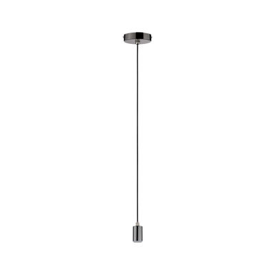 Zwart pendelkabel met chromen metalen fitting en plafondbevestiging voor LED-verlichting