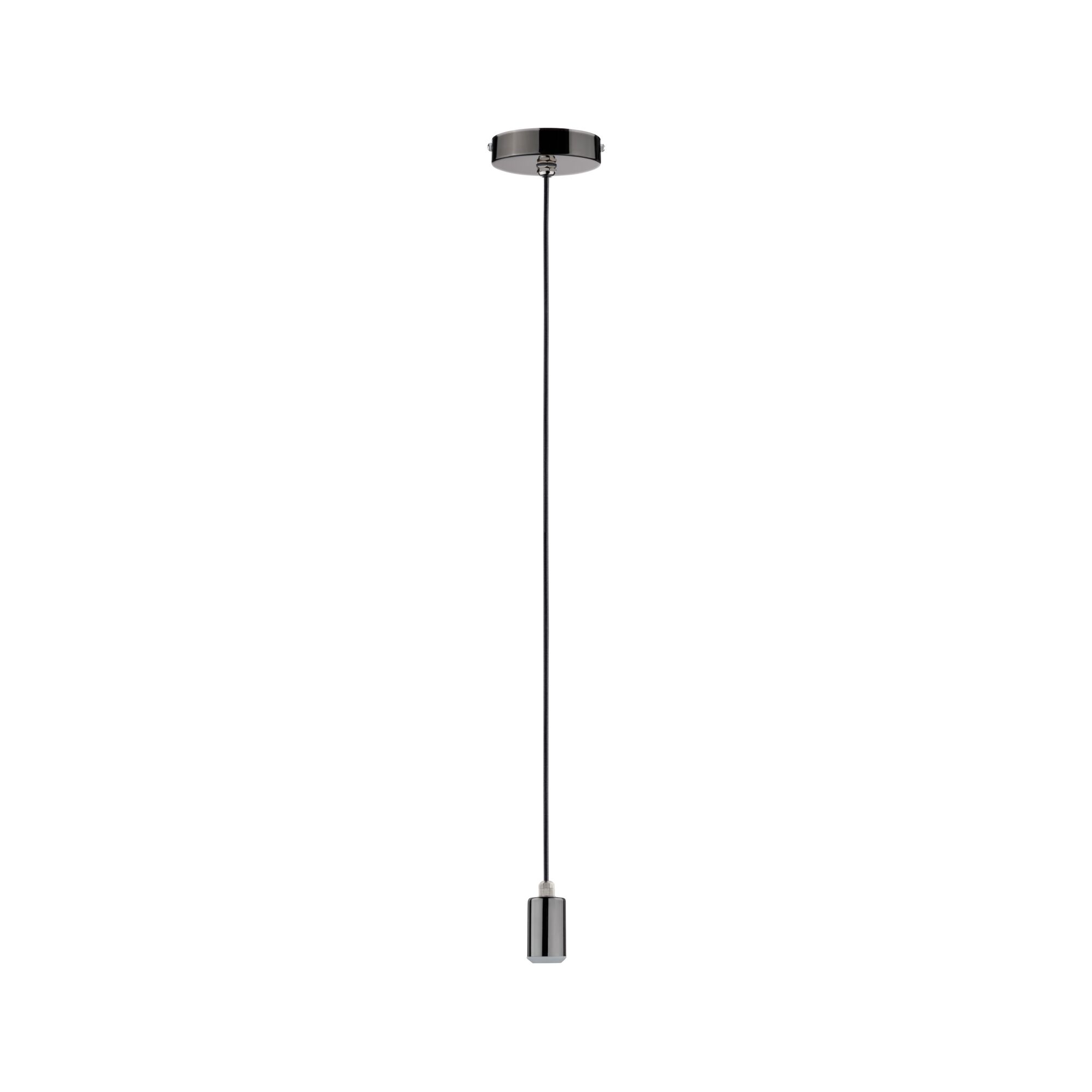 Black pendant cable with chrome metal socket and ceiling mount for LED lighting fixtures