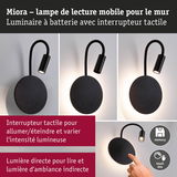 Lampe murale noire Miora avec bras flexible et variateur tactile pour lumière directe et d'ambiance