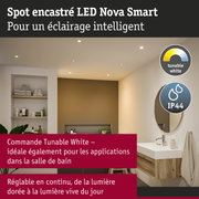 Spot encastré LED Nova Smart blanc avec indice IP44, idéal pour éclairage salle de bain