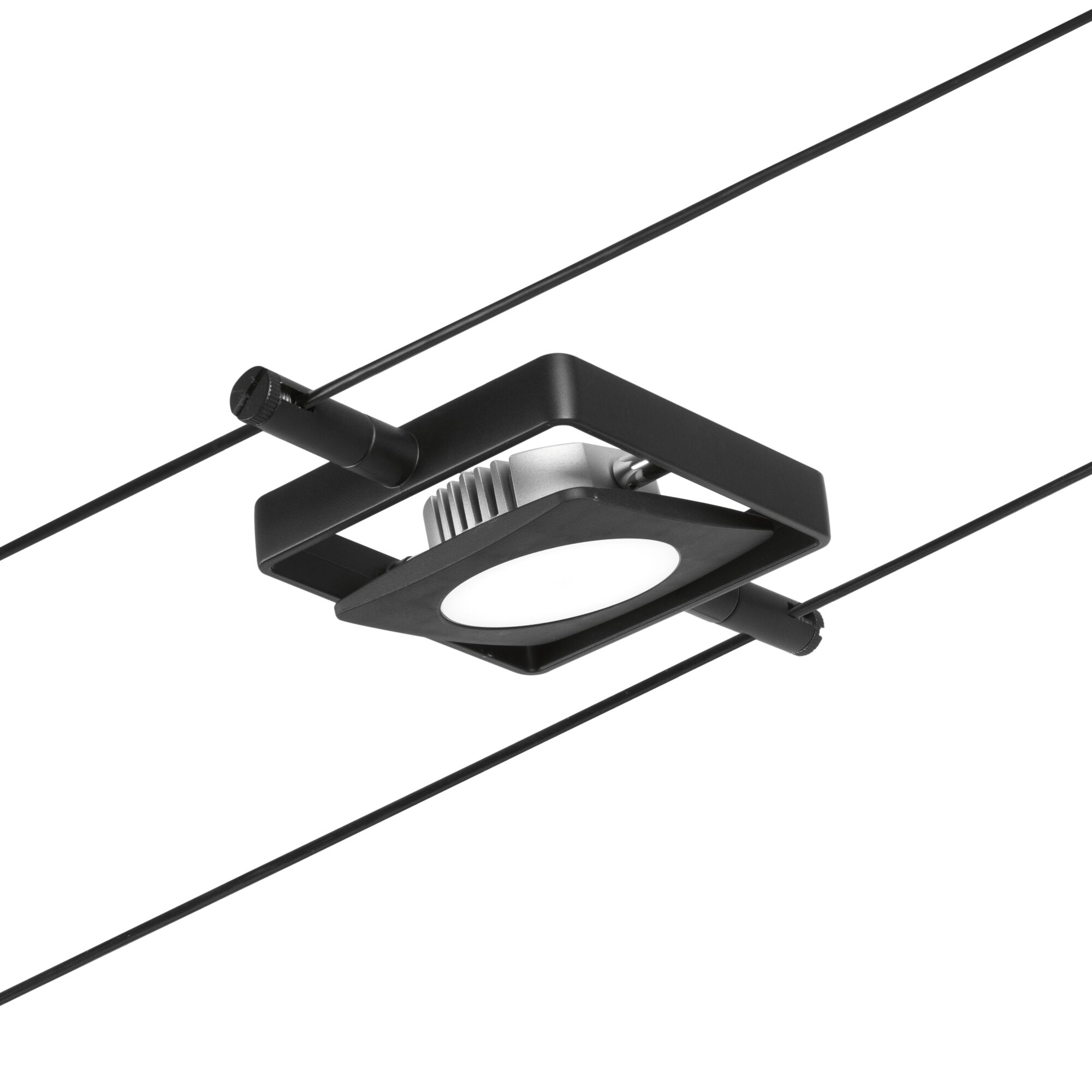 Schwarze LED-Seilstrahlerleuchte aus Metall mit quadratischem Design für moderne Beleuchtungssysteme
