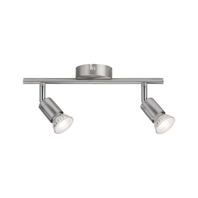 Spot LED de plafond moderne en acier inoxydable brossé avec deux lampes orientables pour intérieur
