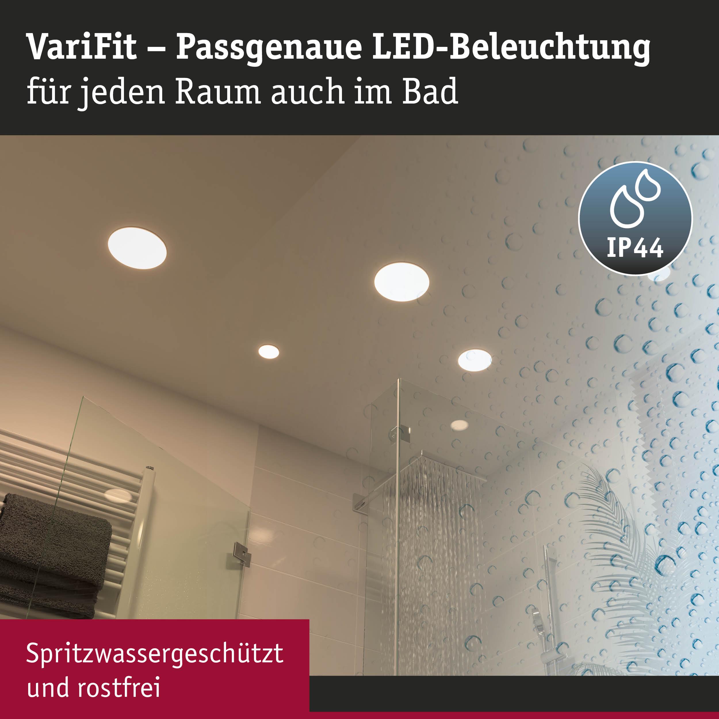 VariFit LED-Einbaustrahler in Weiß, spritzwassergeschützt IP44, ideal für Badezimmerbeleuchtung