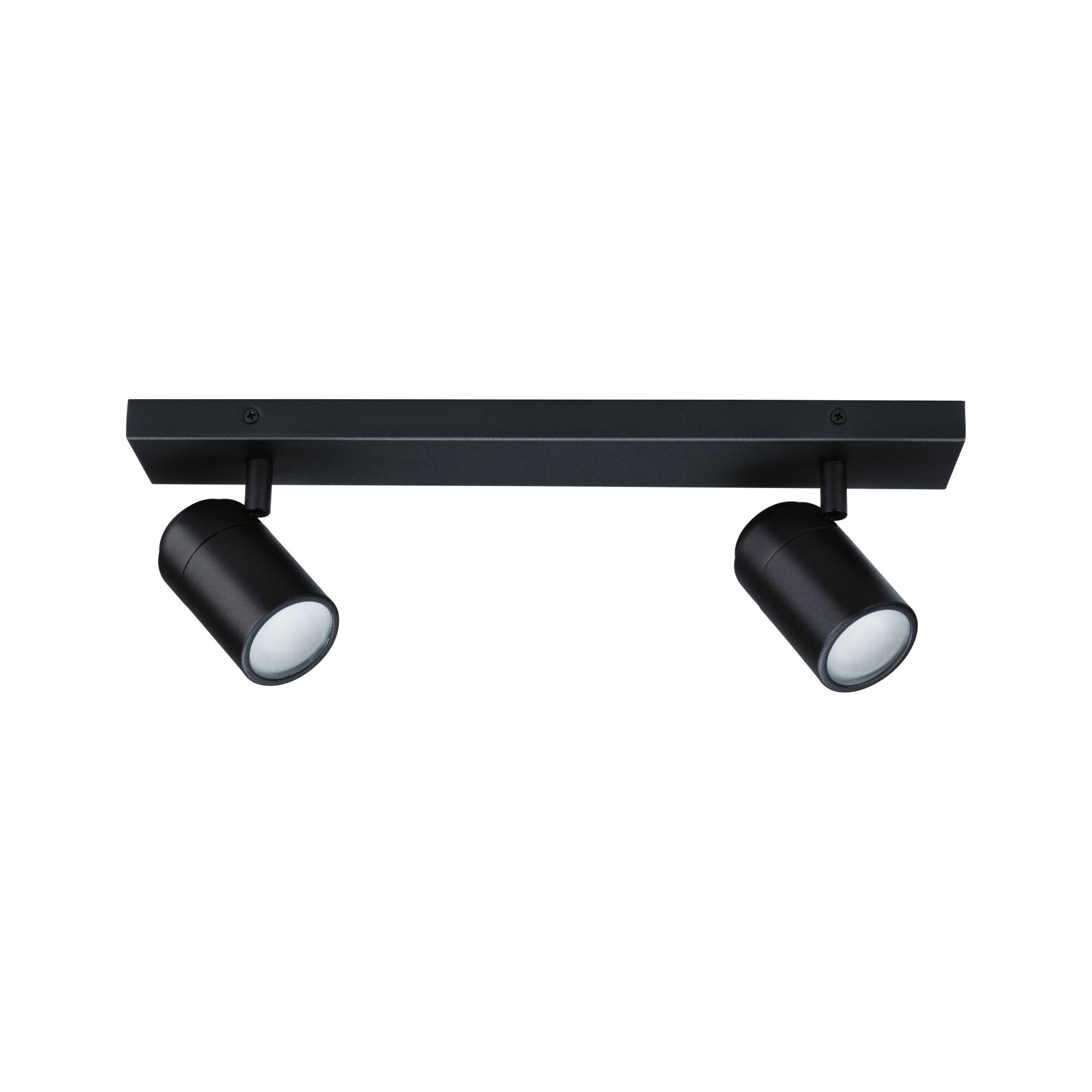 Black metal LED ceiling light with two adjustable spotlights for modern home lighting