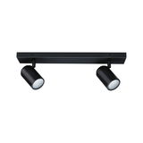 Black metal LED ceiling light with two adjustable spotlights for modern home lighting