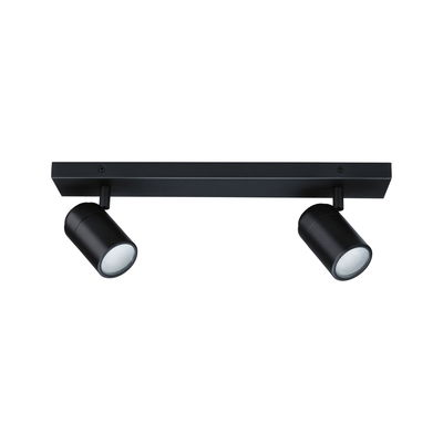 Black metal LED ceiling light with two adjustable spotlights for modern home lighting