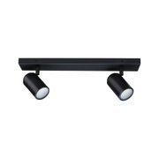 Black metal LED ceiling light with two adjustable spotlights for modern home lighting