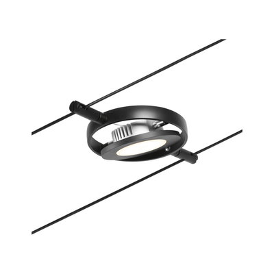 Black metal LED cable spotlight with round design for modern indoor lighting solutions